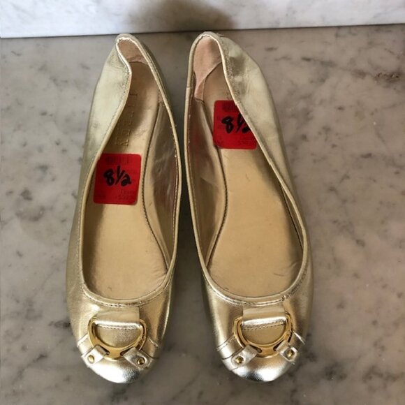 RALPH LAUREN Abigale Leather Gold Flat 8.5 B - Picture 3 of 14